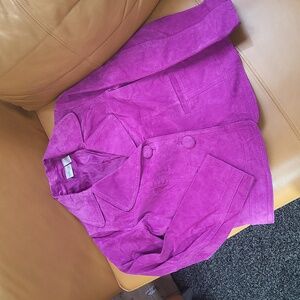 Chico's Vibrant Suede Magenta Blazer